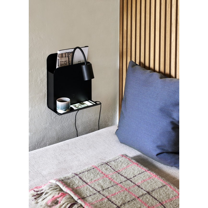 Nordlux - Zidna reflektorska lampa sa policom i USB ROOMI 1xGU10/8W/230V crno