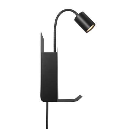 Nordlux - Zidna reflektorska lampa sa policom i USB ROOMI 1xGU10/8W/230V crno