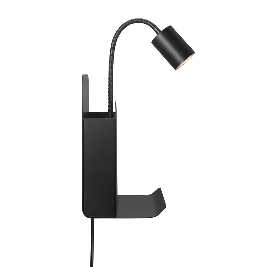 Nordlux - Zidna reflektorska lampa sa policom i USB ROOMI 1xGU10/8W/230V crno