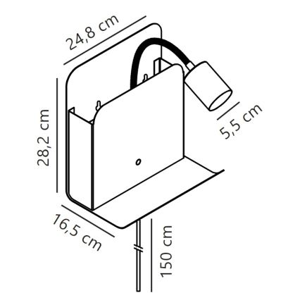Nordlux - Zidna reflektorska lampa sa policom i USB ROOMI 1xGU10/8W/230V crno