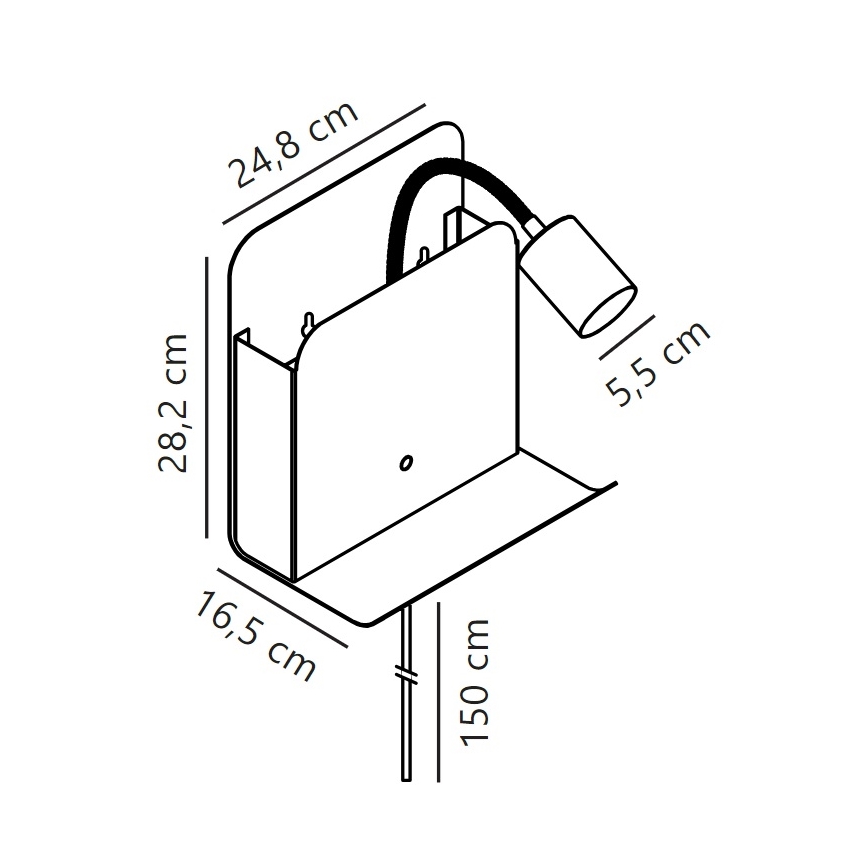 Nordlux - Zidna reflektorska lampa sa policom i USB ROOMI 1xGU10/8W/230V crno