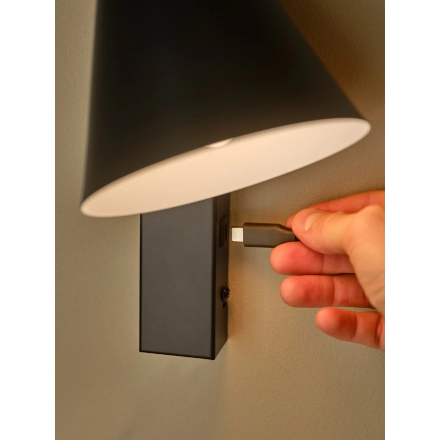 Nordlux - Zidna lampa sa USB WILMER 1xE14/40W/230V crna
