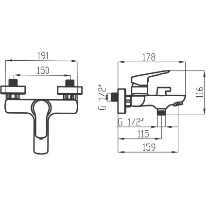 Novaservis - Baterija za kadu METALIA, sjajni hrom