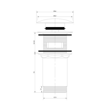 OMNIRES A706AT - Gornji deo sifona za lavabo CLICK-CLACK pr. 6,6 cm brušeno antracit