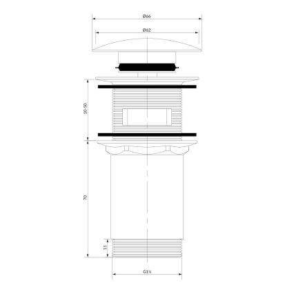 OMNIRES A706CPB - Gornji deo sifona za lavabo CLICK-CLACK pr. 6,6 cm brušeno bakreno