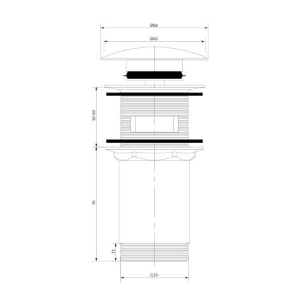 OMNIRES A706GR - Gornji deo sifona za lavabo CLICK-CLACK pr. 6,6 cm brušeno grafitno