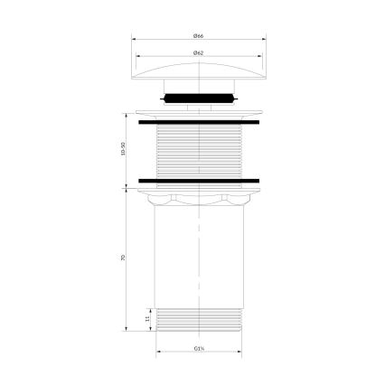 OMNIRES A716BL - Gornji deo sifona za lavabo CLICK-CLACK pr. 6,6 cm polu-matirana crno