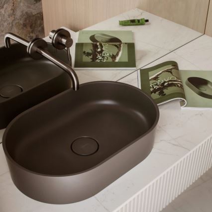 OMNIRES OVOUNAG - Nadgradni lavabo OVO 55x36 cm dolomit/matirana pepeljasto siva