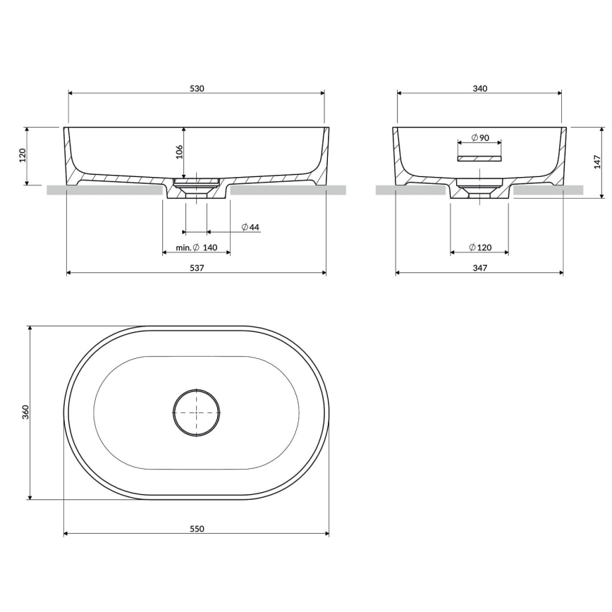 OMNIRES OVOUNAG - Nadgradni umivaonik OVO 55x36 cm dolomit/mat pepeljasto-siva