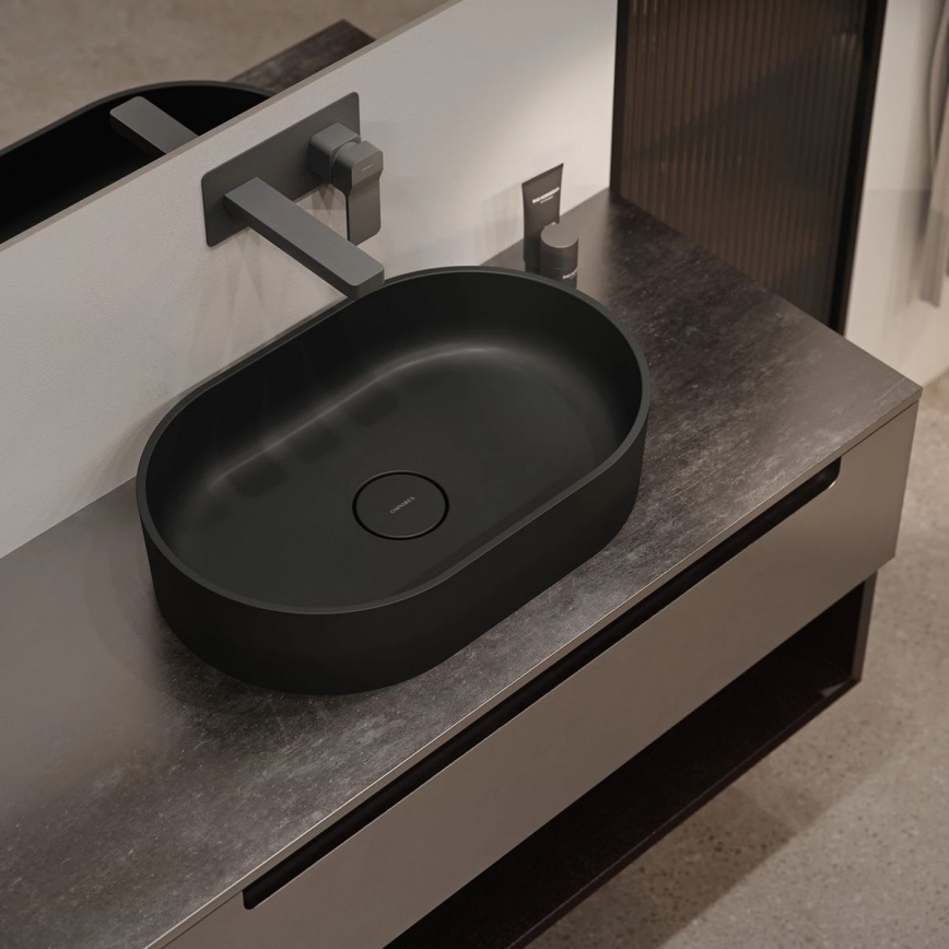OMNIRES OVOUNBLV - Nadgradni lavabo OVO 55x36 cm dolomit/matirana crno lava