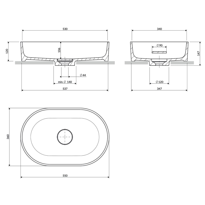 OMNIRES OVOUNBM - Nadgradni lavabo OVO 55x36 cm dolomit/mat bela
