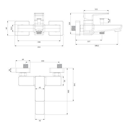 OMNIRES PM7430BL - Mešalica za kadu PARMA matirana crno