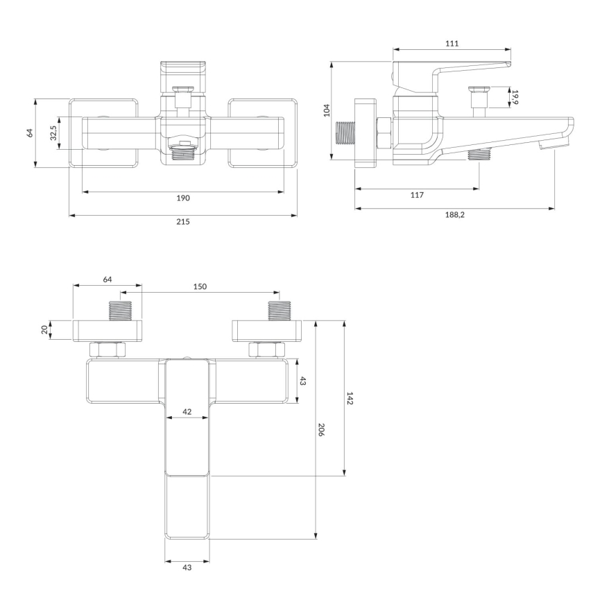 OMNIRES PM7430BL - Mešalica za kadu PARMA matirana crno