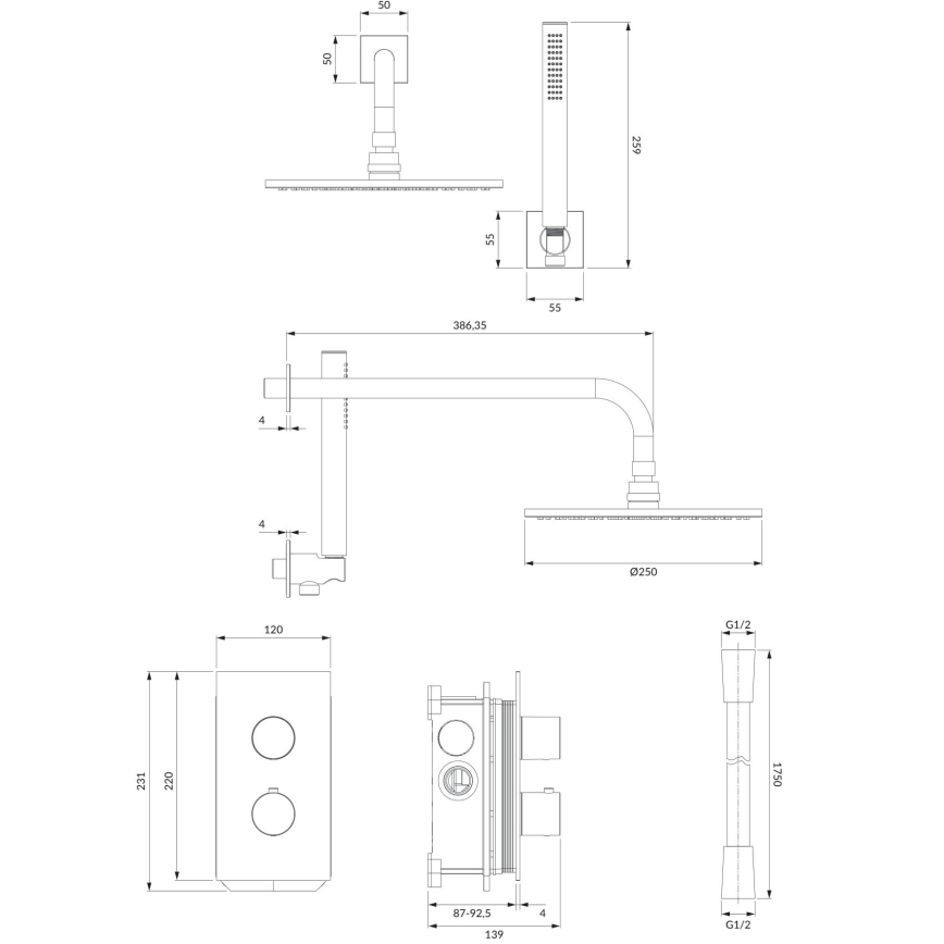 OMNIRES SYSCT11CR - Tuš set sa termostatskom podžbuknom baterijom CONTOUR sjajni hrom
