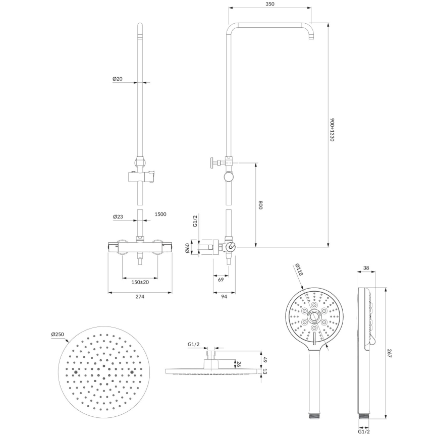 OMNIRES SYSY10/N/6CR - Set za tuširanje sa termostatskom mešalicom Y sjajni krom