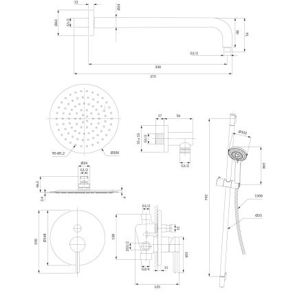 OMNIRES SYSY17CR - Set za tuširanje sa mešalicom za malter Y sjajni krom