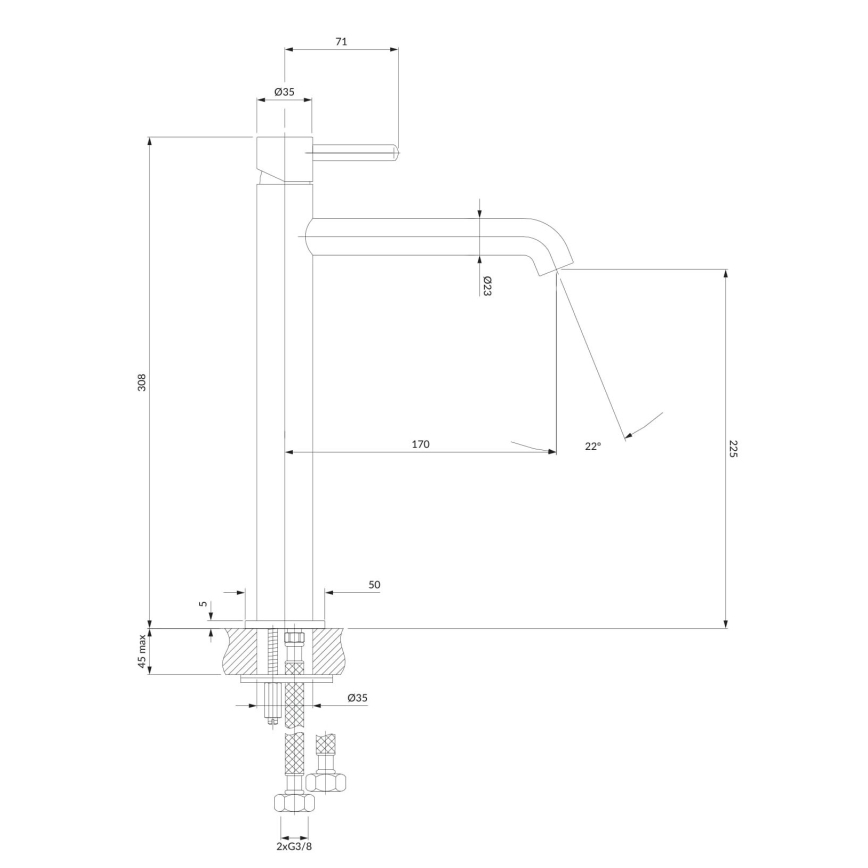 OMNIRES Y1212CP - Slavina za lavabo Y 30,8 cm sjajna bakreno