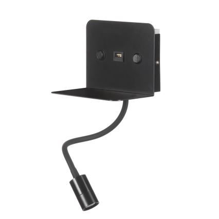ONLI - LED Fleksibilna lampica sa policom i USB punjenjem PLAK LED/1W/230V crno