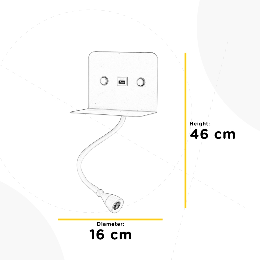 ONLI - LED Fleksibilna lampica sa policom i USB punjenjem PLAK LED/1W/230V crno