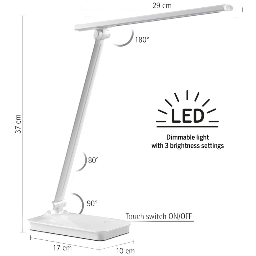 ONLI - LED Prigušiva stolna lampa na dodir sa USB portom DESKI LED/7W/230V 4000K bela