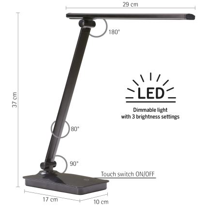 ONLI - LED Prigušiva stona lampa sa USB portom DESKI LED/7W/230V 4000K crno