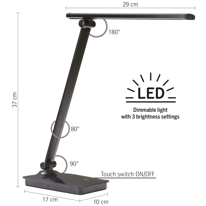 ONLI - LED Prigušiva stona lampa sa USB portom DESKI LED/7W/230V 4000K crno