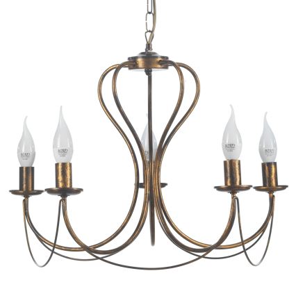 ONLI - Luster na lancu CANDELA 5xE14/6W/230V bronzana