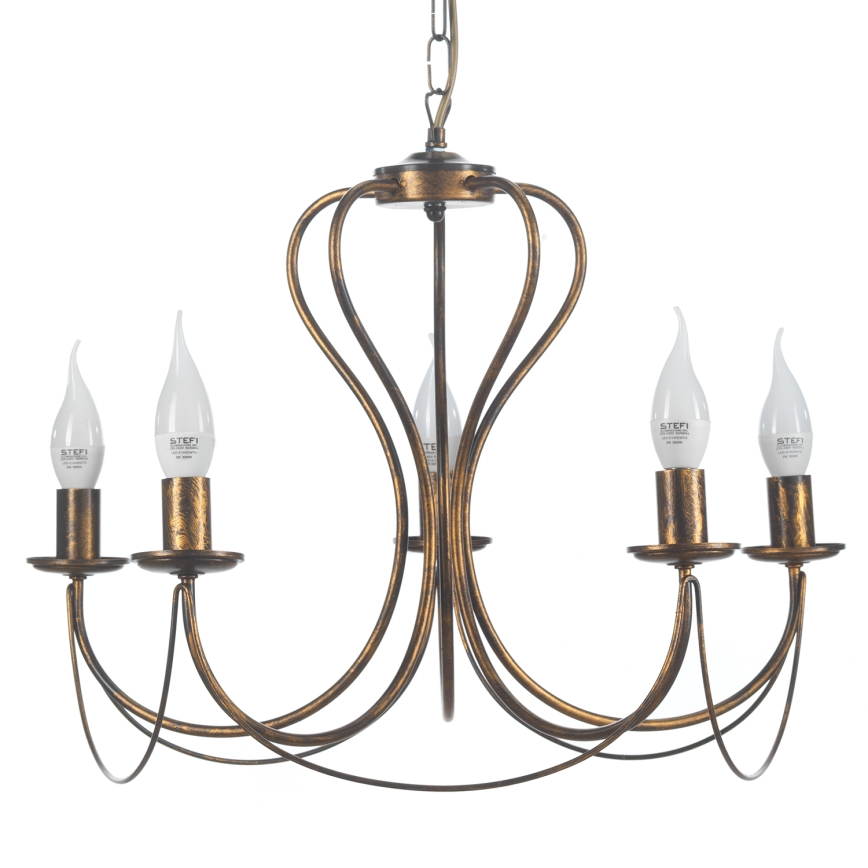 ONLI - Luster na lancu CANDELA 5xE14/6W/230V bronzana