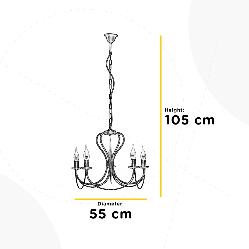 ONLI - Luster na lancu CANDELA 5xE14/6W/230V crno