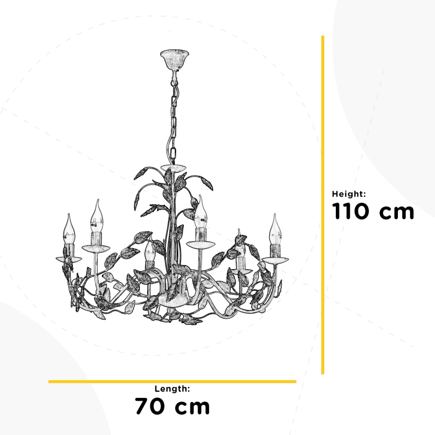 ONLI - Luster na lancu COLLANA 6xE14/6W/230V bela/zlatna