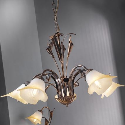 ONLI - Luster na lancu LUCREZIA 5xE14/6W/230V bronzana