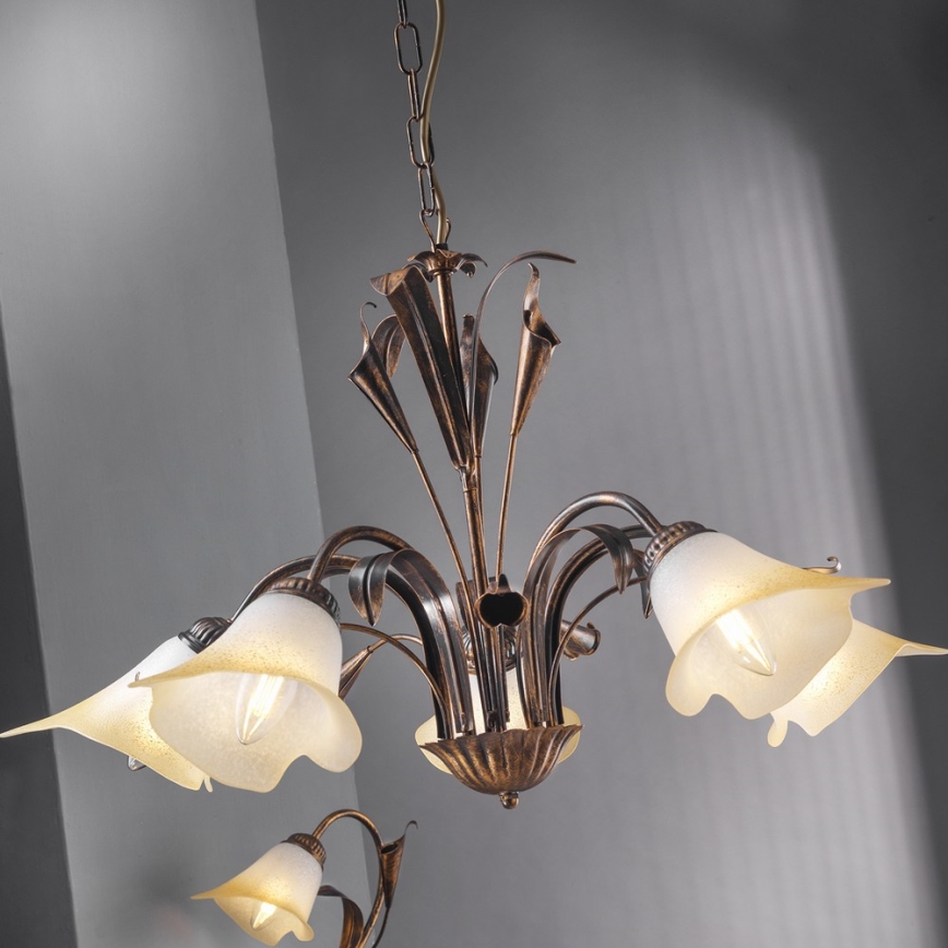 ONLI - Luster na lancu LUCREZIA 5xE14/6W/230V bronzana
