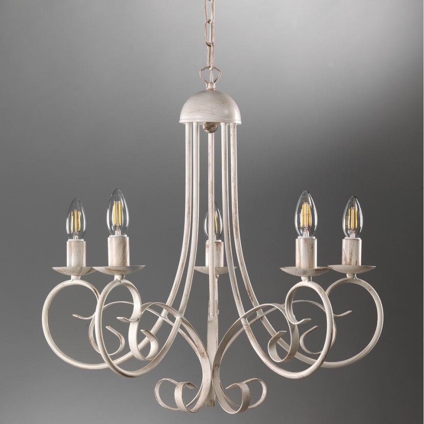 ONLI - Luster na lancu POMPEI 5xE14/6W/320V kremasta
