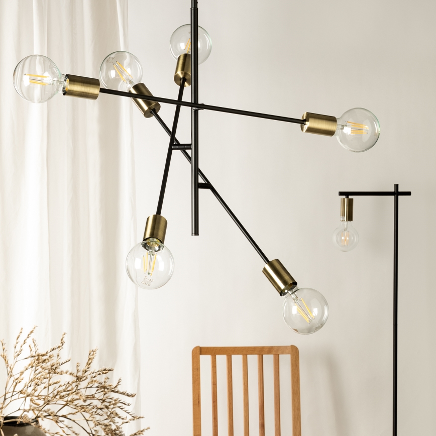 ONLI - Luster na sajli CROSS 6xE27/22W/230V crno/mesing