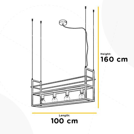 ONLI - Luster na sajli sa policom JEFFER 4xE27/22W/230V crno