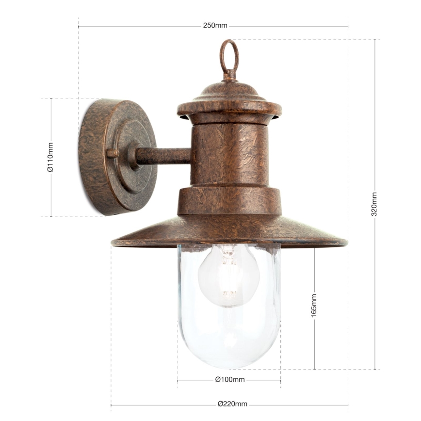 Spoljašnja zidna lampa LEONIE 1xE27/60W/230V IP44 bronzana