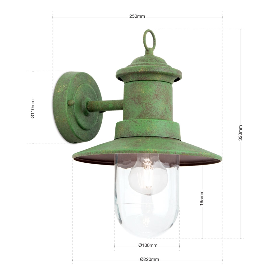 Spoljašnja zidna lampa LEONIE 1xE27/60W/230V IP44 zelena