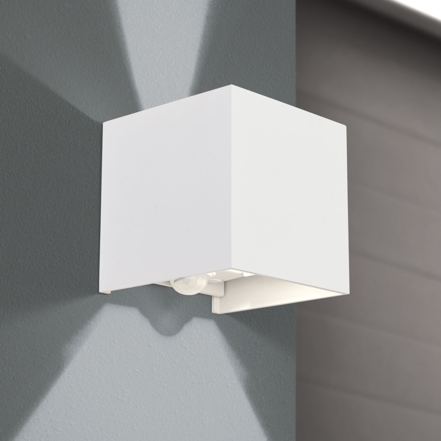 LED spoljašnje zidno svetlo sa senzorom pokreta i sumraka CUBE-S LED/13W/230V IP54 belo