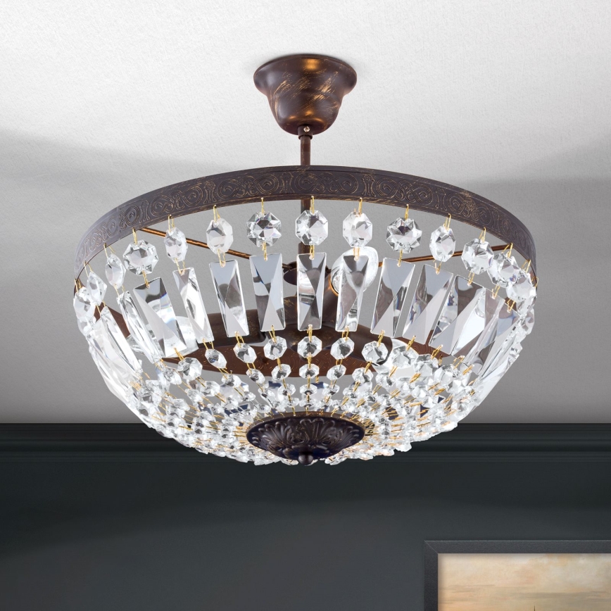 Kristalni luster na šipci ARILA 3xE14/40W/230V pr. 40 cm braon/patina