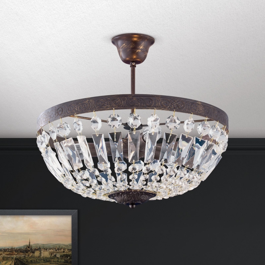 Kristalni luster na šipci ARILA 3xE14/40W/230V pr. 40 cm braon/patina