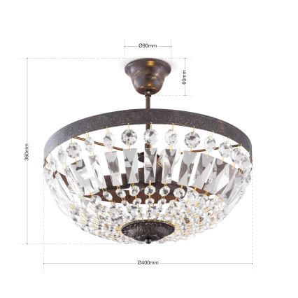 Kristalni luster na šipci ARILA 3xE14/40W/230V pr. 40 cm braon/patina