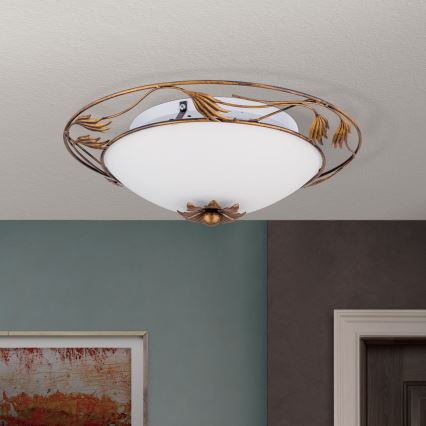 Plafonjera FLEUR 2xE27/60W/230V pr. 40 cm bronzana