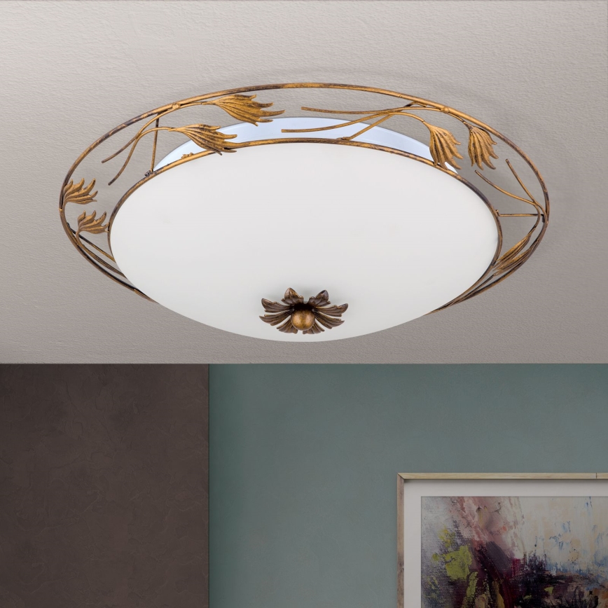 Plafonjera FLEUR 3xE27/60W/230V pr. 50 cm bronzana