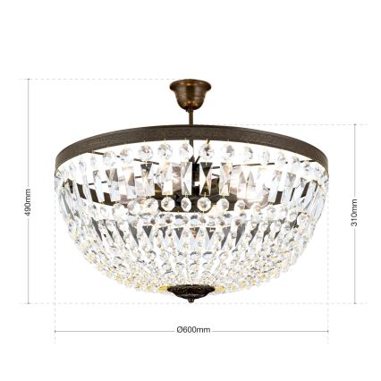 Kristalni luster na šipci ARILA 6xE27/60W/230V pr. 60 cm braon/patina