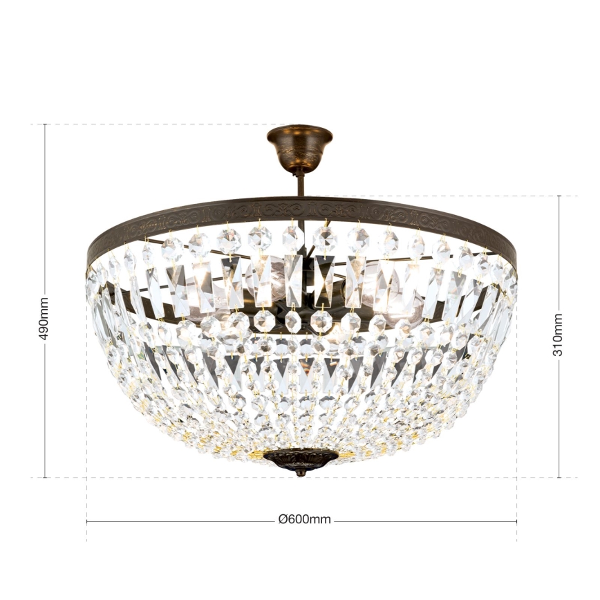 Kristalni luster na šipci ARILA 6xE27/60W/230V pr. 60 cm braon/patina
