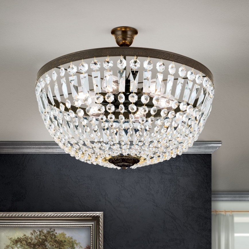Kristalni luster na šipci ARILA 6xE27/60W/230V prečnik 60 cm braon/patina