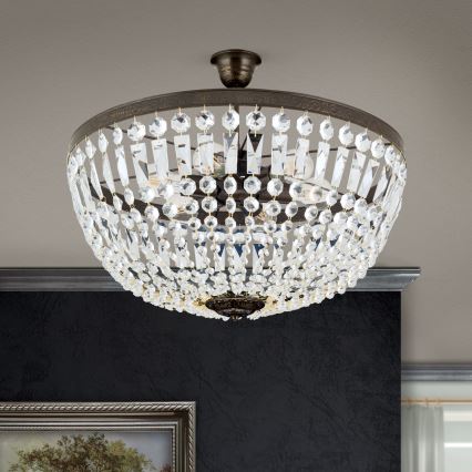 Kristalni luster na šipci ARILA 6xE27/60W/230V prečnik 60 cm braon/patina