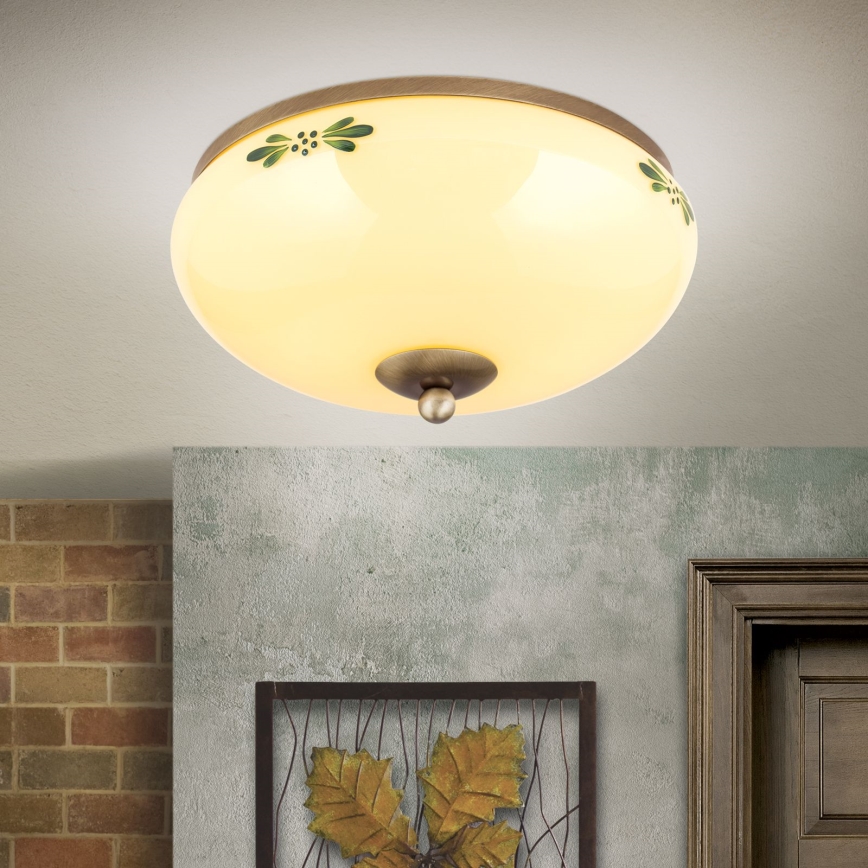 Plafonjera LANDHAUS 2xE27/60W/230V pr. 28 cm bronzana/bež