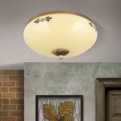 Plafonjera LANDHAUS 2xE27/60W/230V pr. 28 cm bronzana/bež