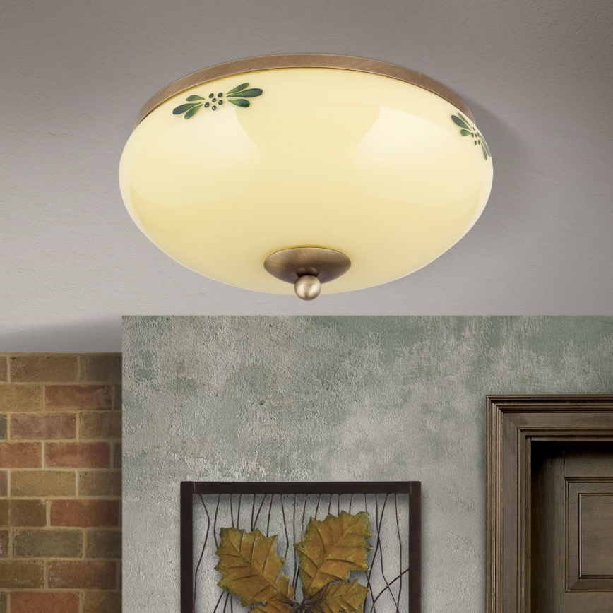 Plafonjera LANDHAUS 2xE27/60W/230V pr. 28 cm bronzana/bež